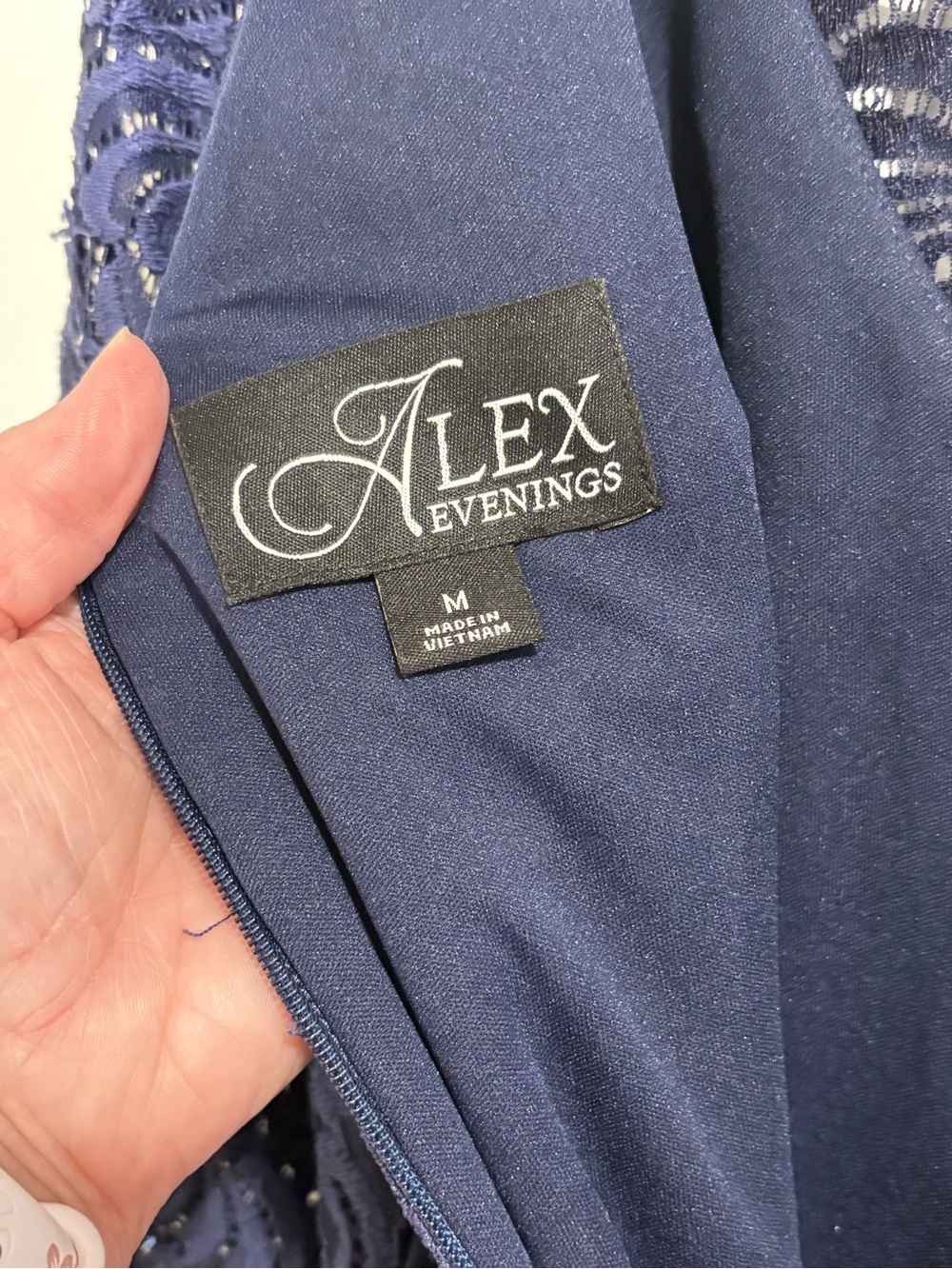 Alex Evenings Navy Lace Peplum Top with Self-Tie - Picture 3 of 5